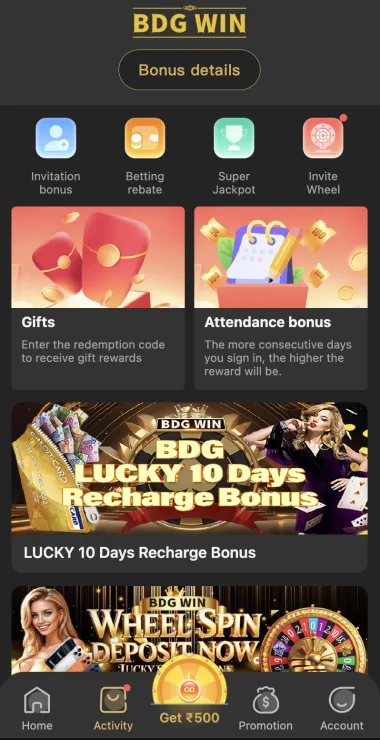 BDG Win bonus area and offer categories