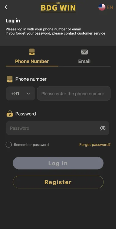 BDG Win phone and email login options
